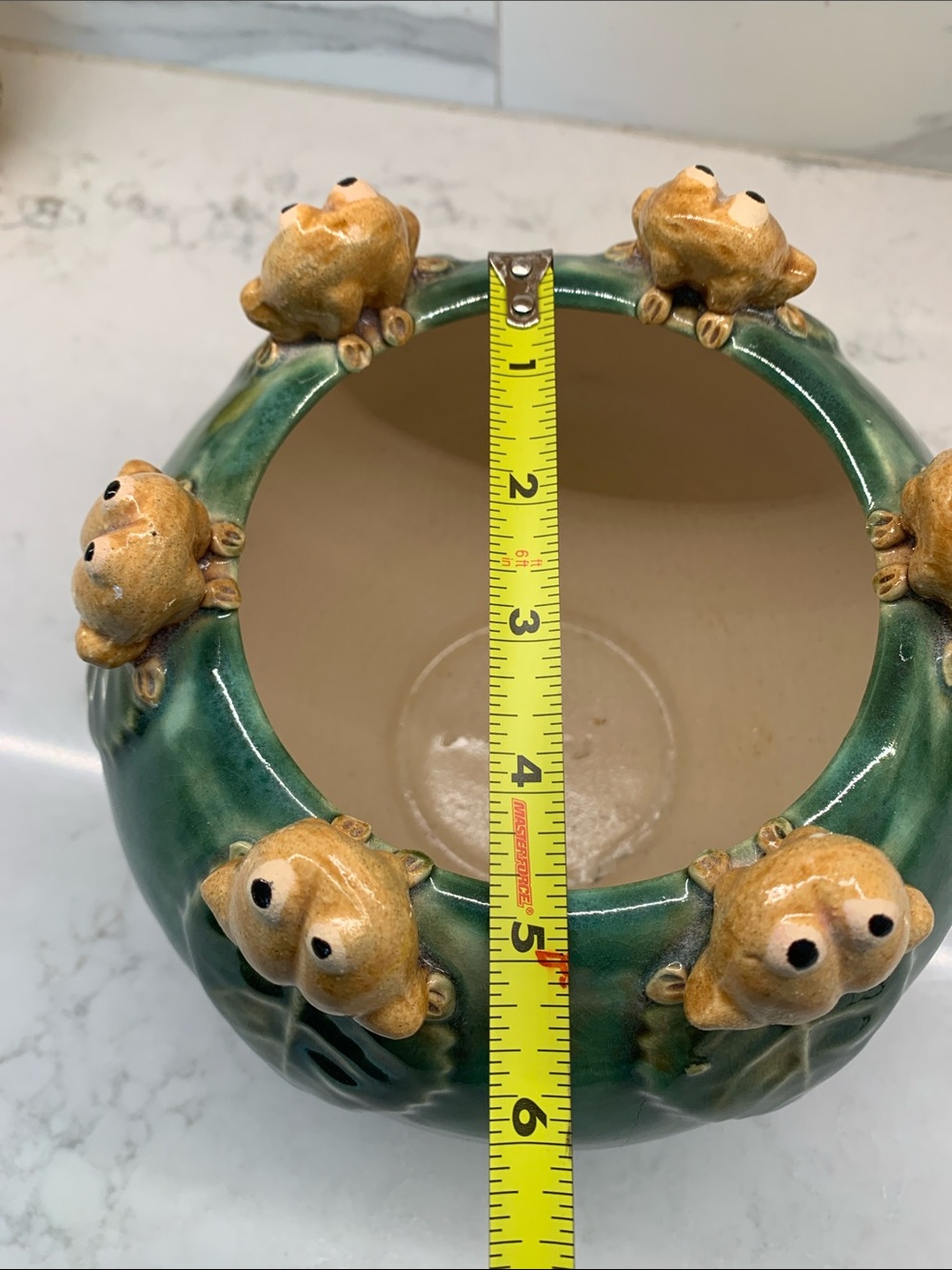 Vintage Majolica 6 Frog Lily Pad Green Glazed Planter - Picture 6 of 7